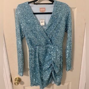 Icy Blue Sequined Party Hop Dress